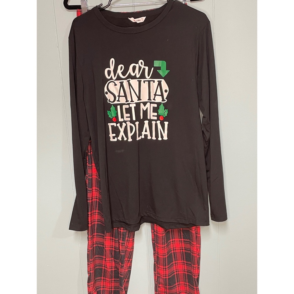PatPat Pajama Matching Couple's Set Medium Dear Santa Plaid Long Sleeve 2pc